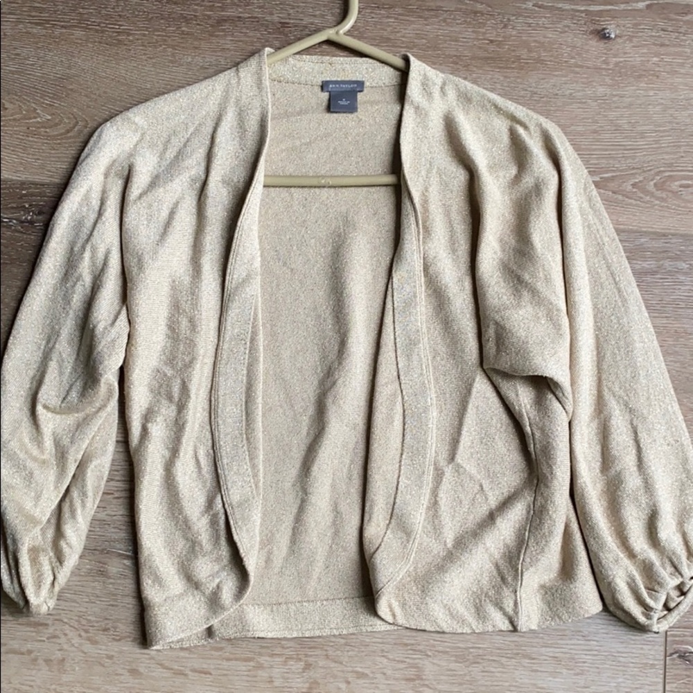 Ann Taylor gold sparkly dressy cardigan
